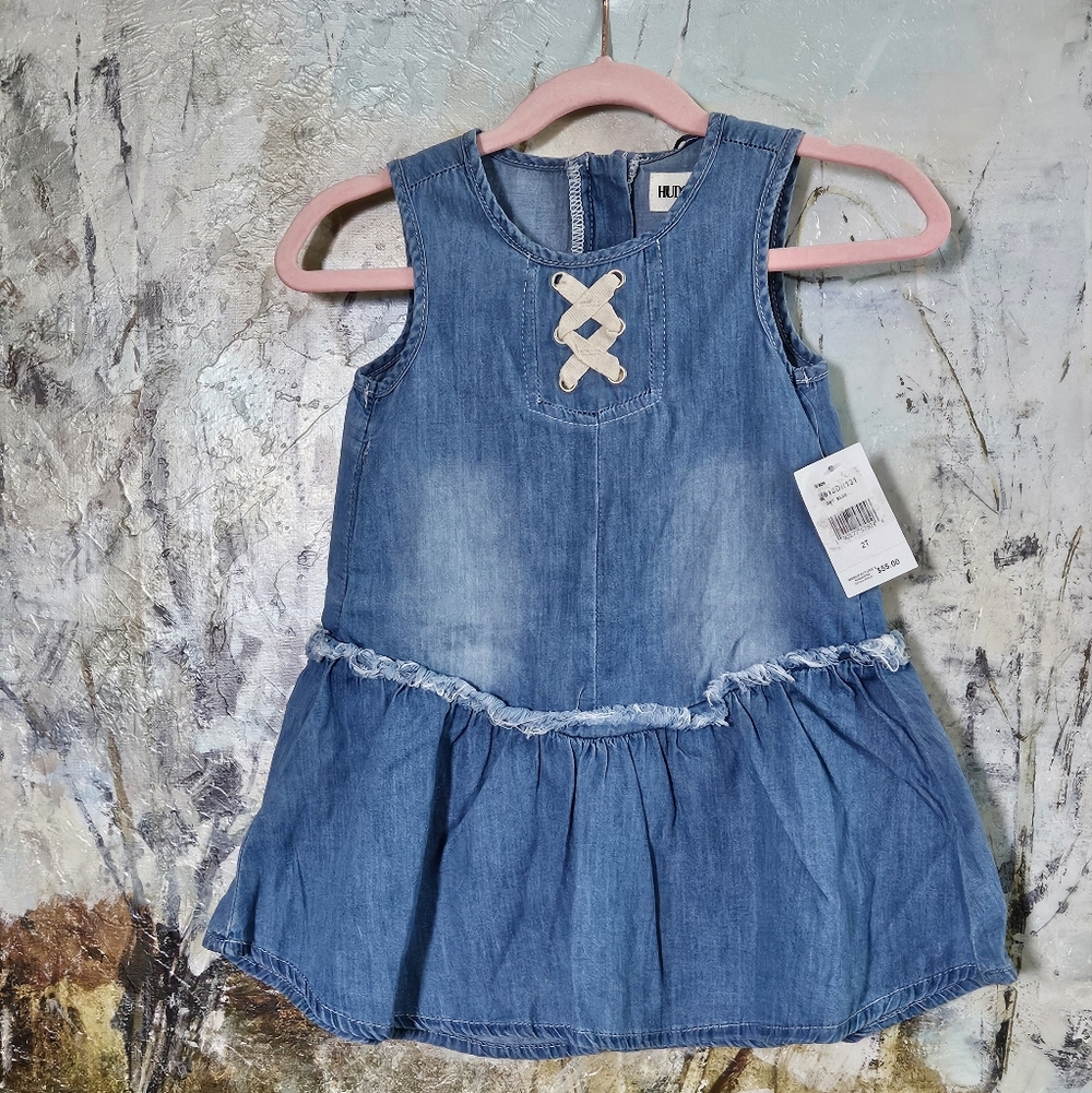 NWT Girls 2T Hudson Jeans Lulu Lace-up Chambray Dress-Light Blue Denim, Toddler